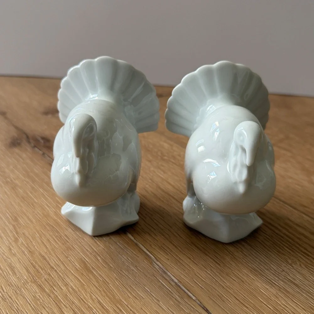 Haviland Limoges France White Porcelain Turkey Figurines Set of 2 Thanksgiving